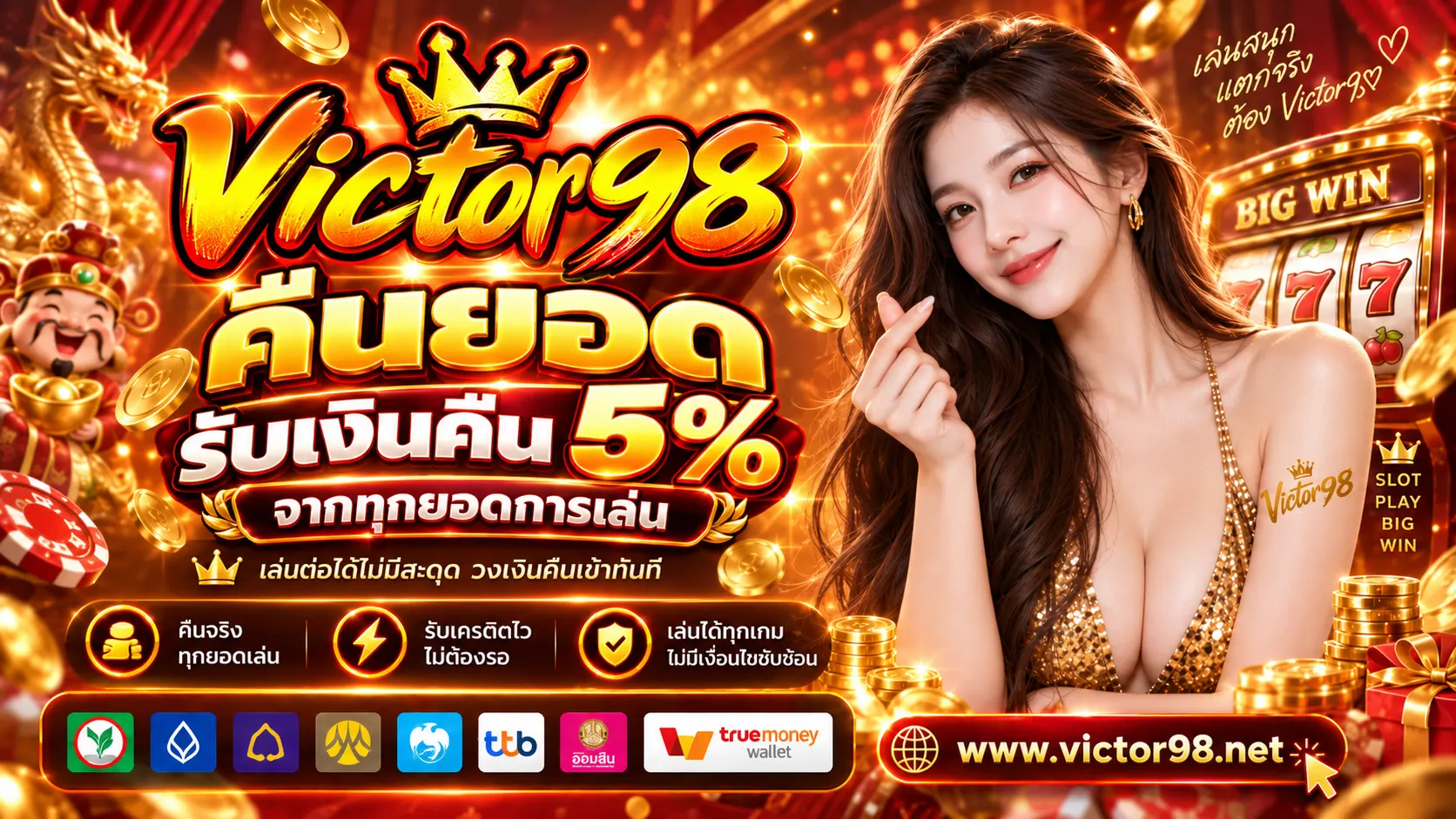 VICTOR98 สล็อตออนไลน์แท้ ไม่ผ่านเอเย่นต์ สมัครรับโบนัส 100%