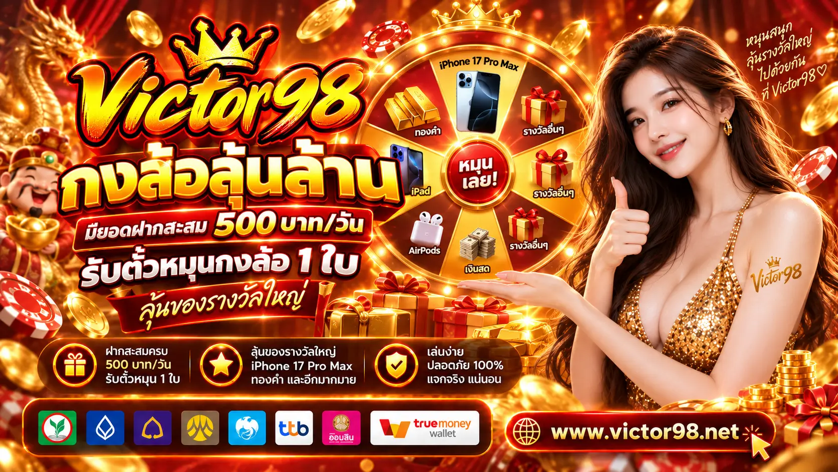 VICTOR98 สล็อตออนไลน์แท้ ไม่ผ่านเอเย่นต์ สมัครรับโบนัส 100%